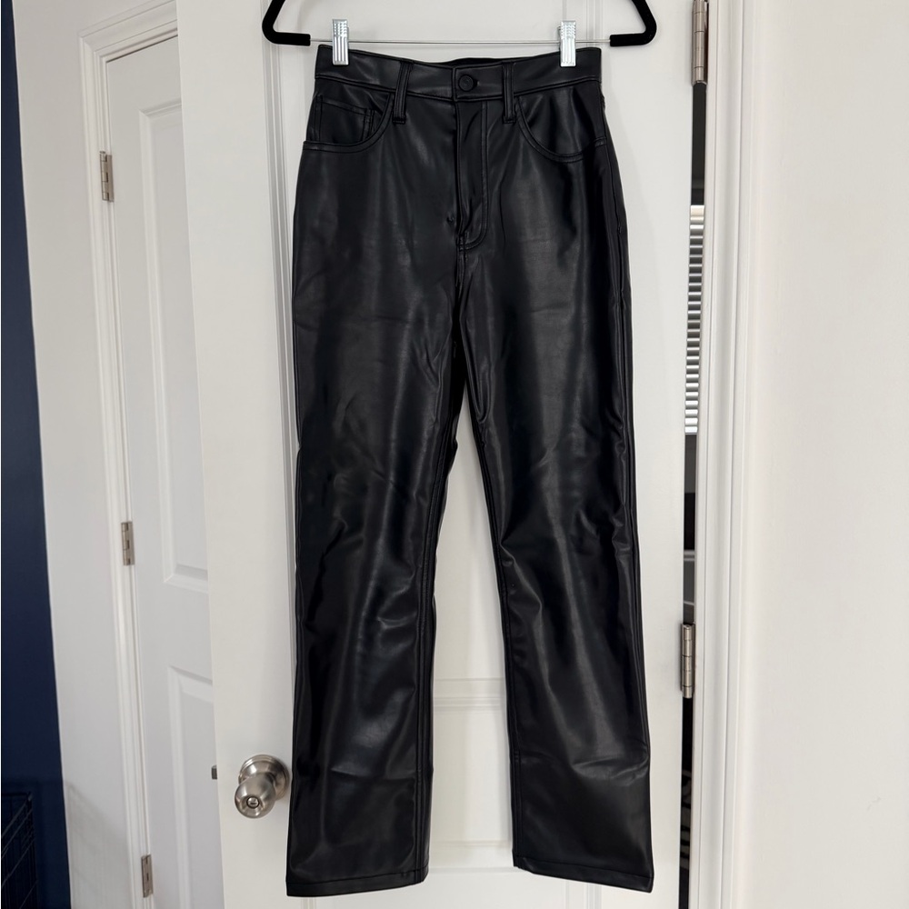 Abercrombie & Fitch Black Vegan Leather 90s Straight Leg Jeans